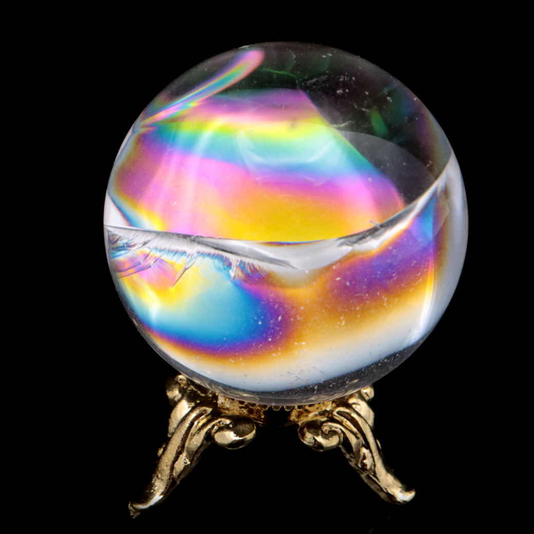 アイリスクォーツ 丸玉 水晶 虹入り AA 天然 台座付き レインボー パワーストーン 天然石