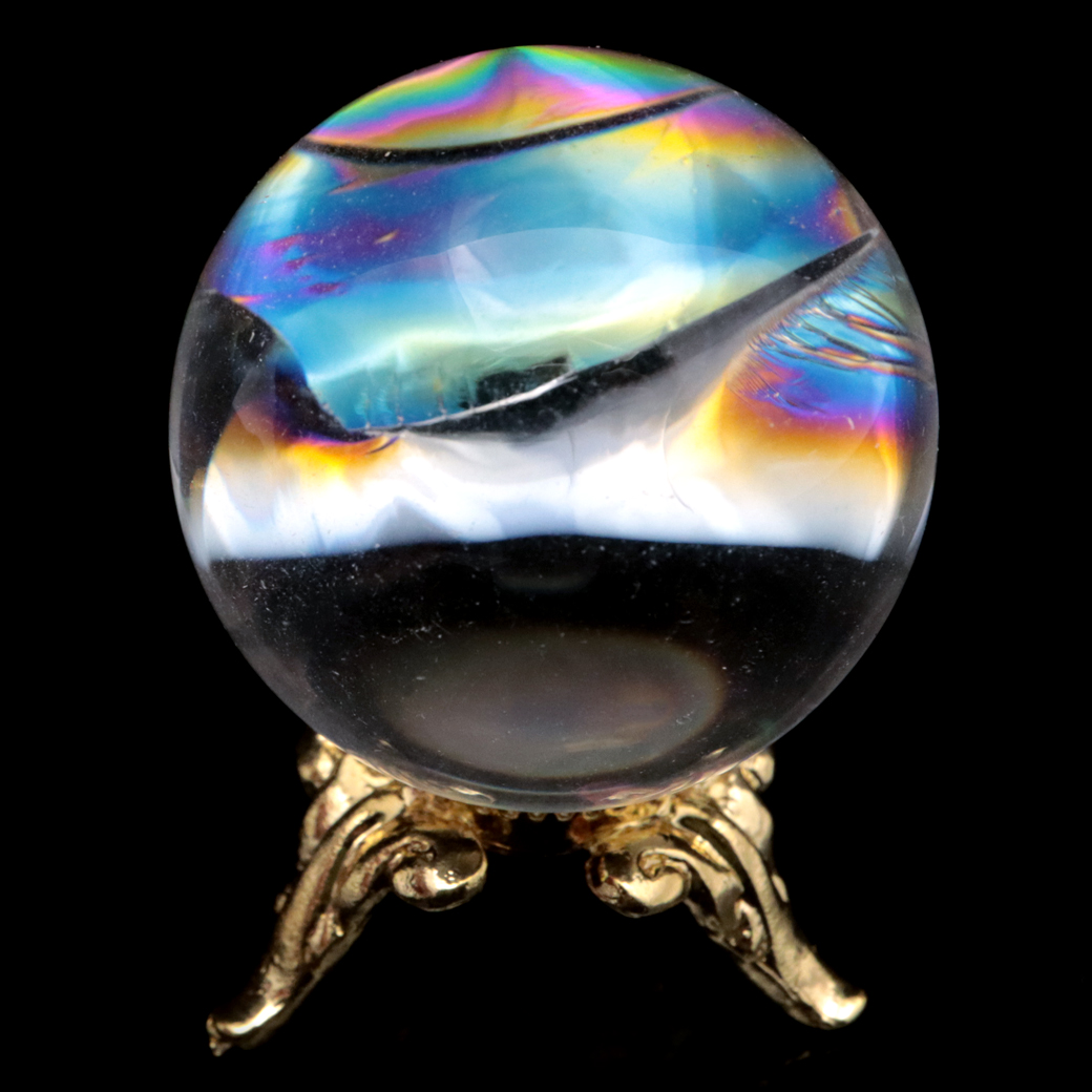 アイリスクォーツ 丸玉 水晶 虹入り AA 天然 台座付き レインボー パワーストーン 天然石