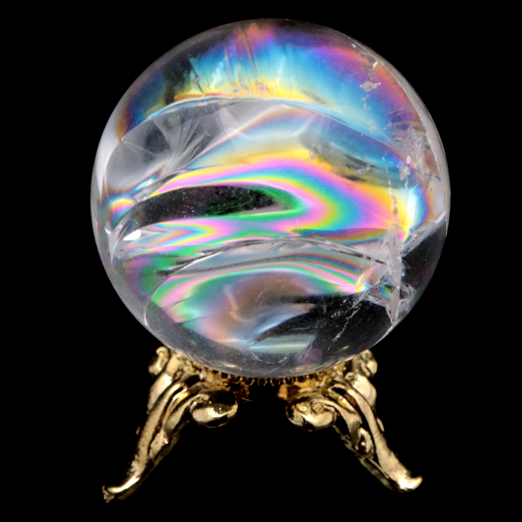 アイリスクォーツ 丸玉 水晶 虹入り AA 天然 台座付き レインボー パワーストーン 天然石