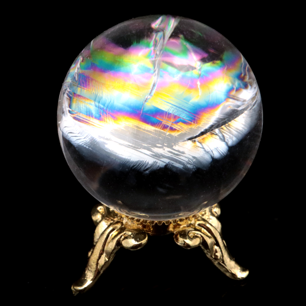 アイリスクォーツ 丸玉 水晶 虹入り AA 天然 台座付き レインボー パワーストーン 天然石