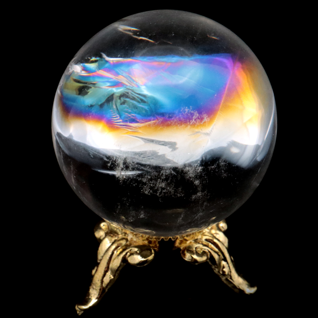 アイリスクォーツ 丸玉 水晶 虹入り AA 天然 台座付き レインボー パワーストーン 天然石