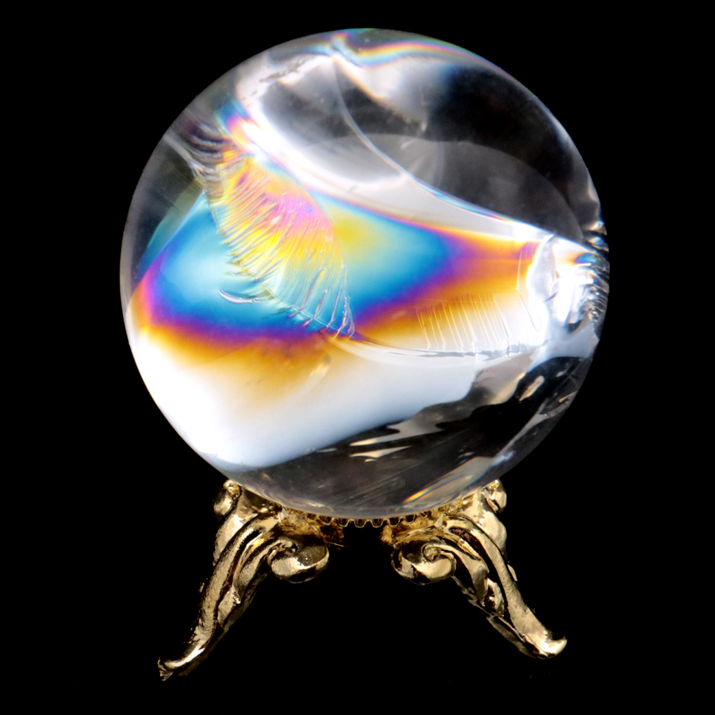 アイリスクォーツ 丸玉 水晶 虹入り AA 天然 台座付き レインボー パワーストーン 天然石