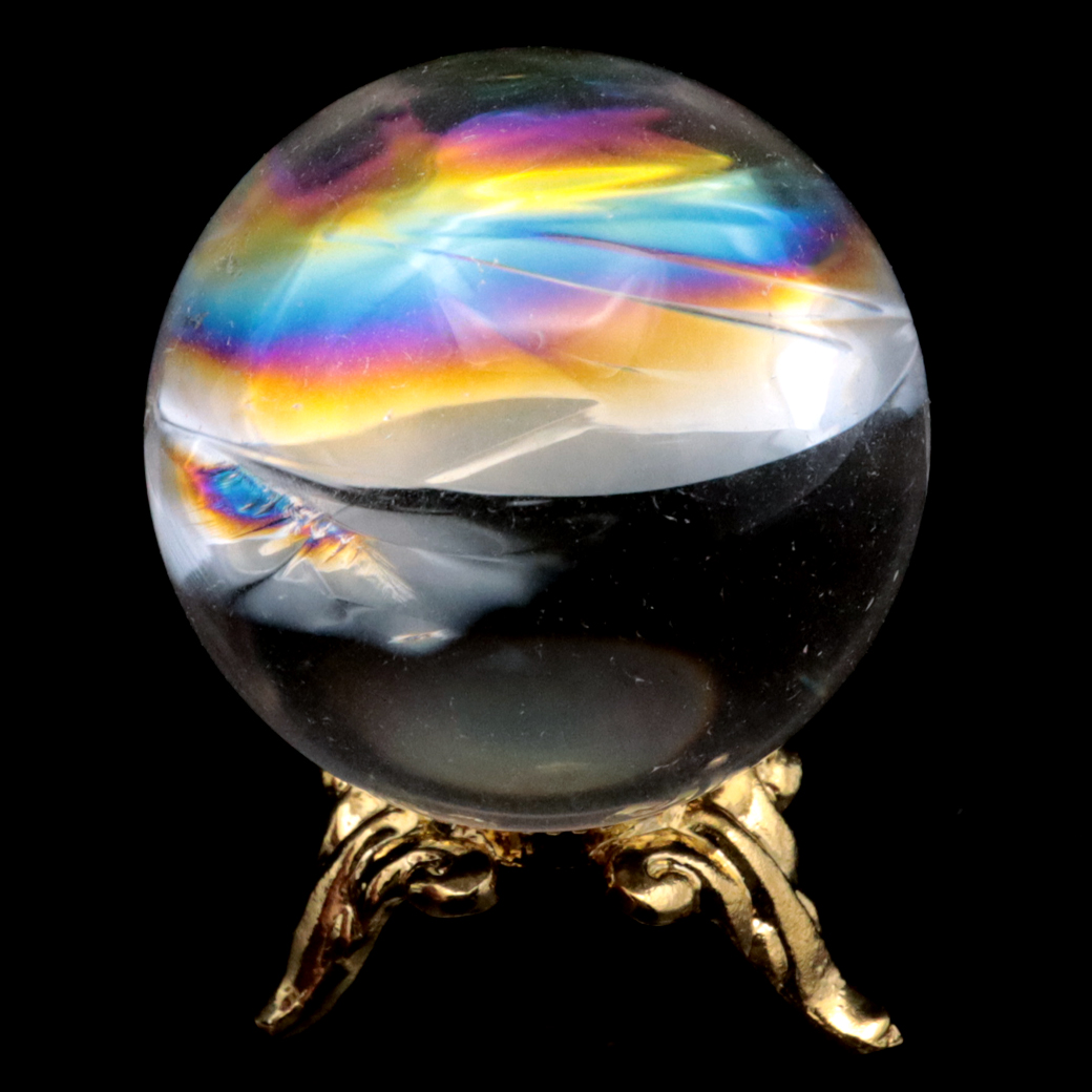 アイリスクォーツ 丸玉 水晶 虹入り AA 天然 台座付き レインボー パワーストーン 天然石