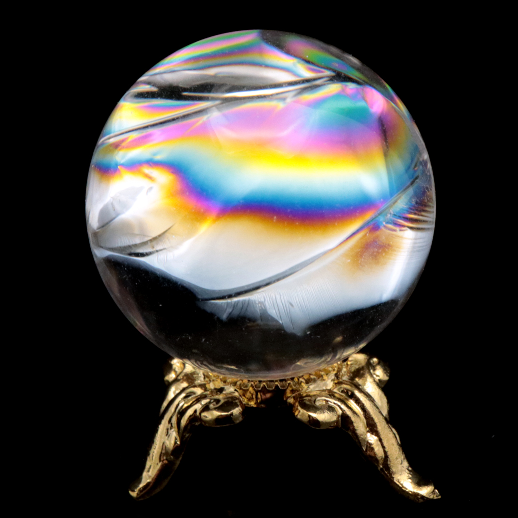 アイリスクォーツ 丸玉 水晶 虹入り AA 天然 台座付き レインボー パワーストーン 天然石