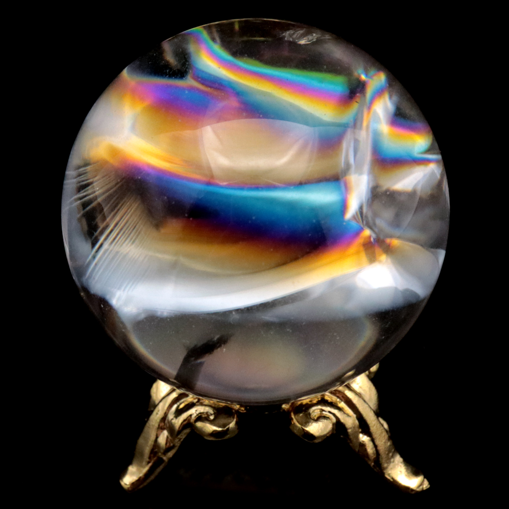 アイリスクォーツ 丸玉 水晶 虹入り AA 天然 台座付き レインボー パワーストーン 天然石