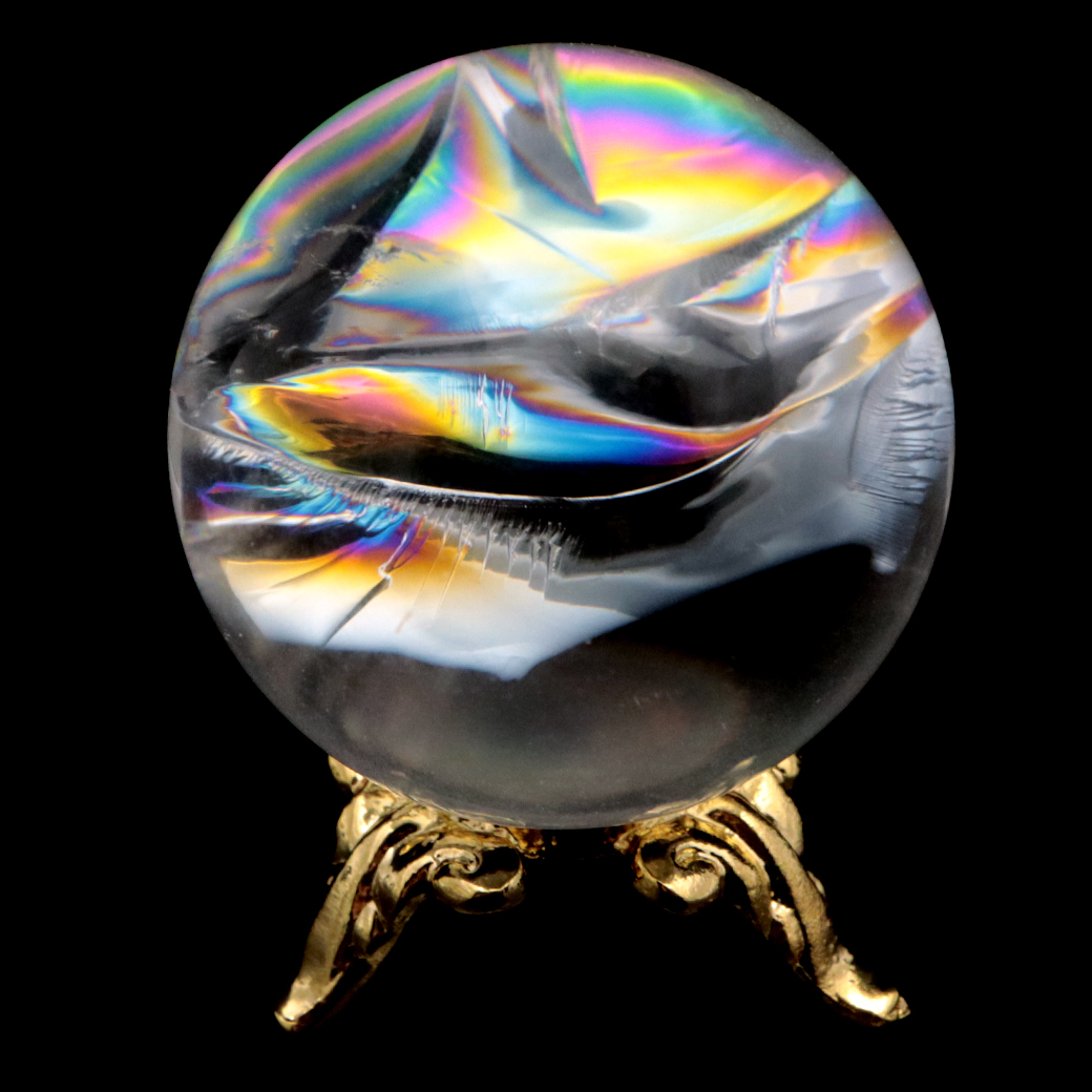 アイリスクォーツ 丸玉 水晶 虹入り AA 天然 台座付き レインボー パワーストーン 天然石