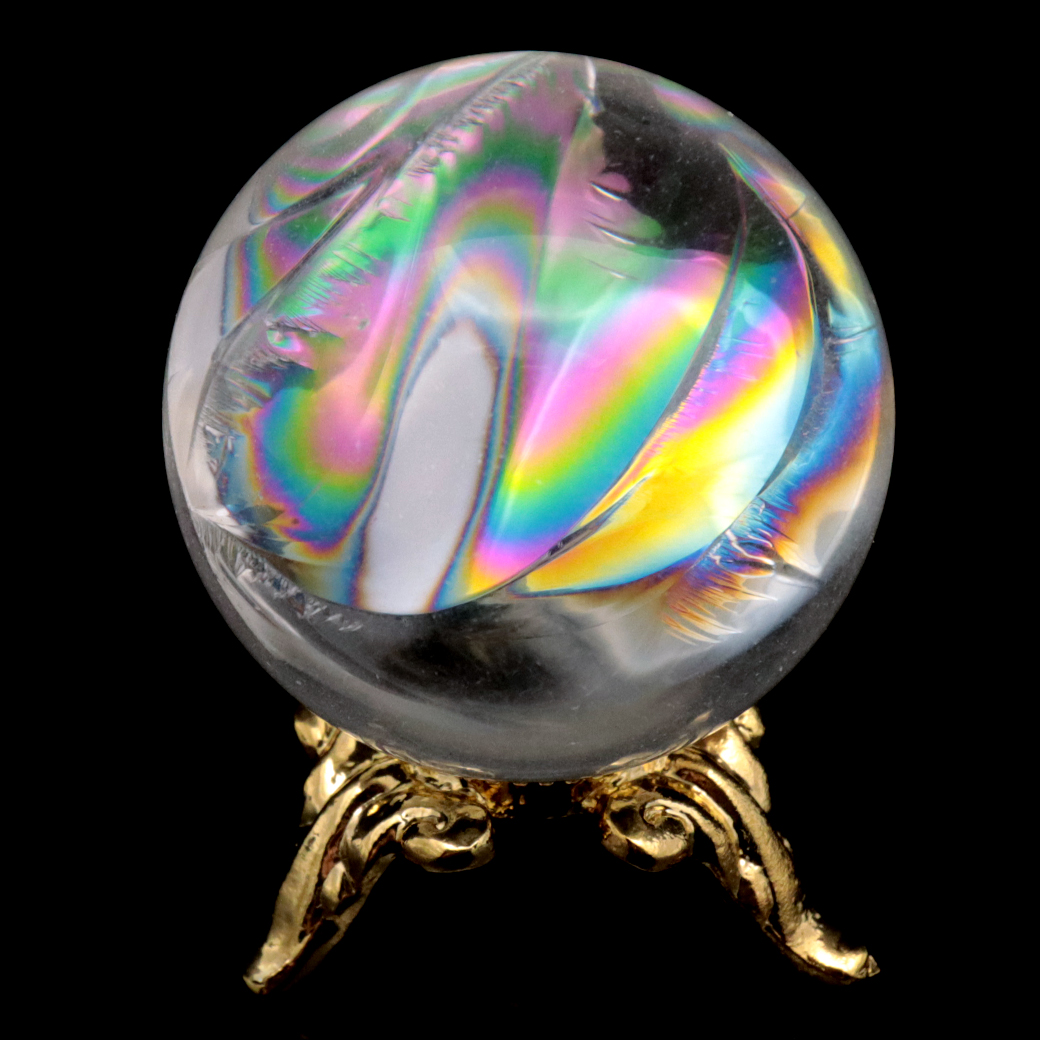 アイリスクォーツ 丸玉 水晶 虹入り AA 天然 台座付き レインボー パワーストーン 天然石