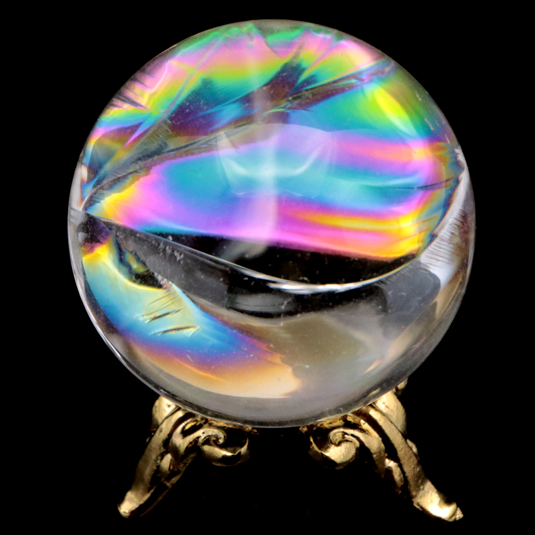 アイリスクォーツ 丸玉 水晶 虹入り AA 天然 台座付き レインボー パワーストーン 天然石