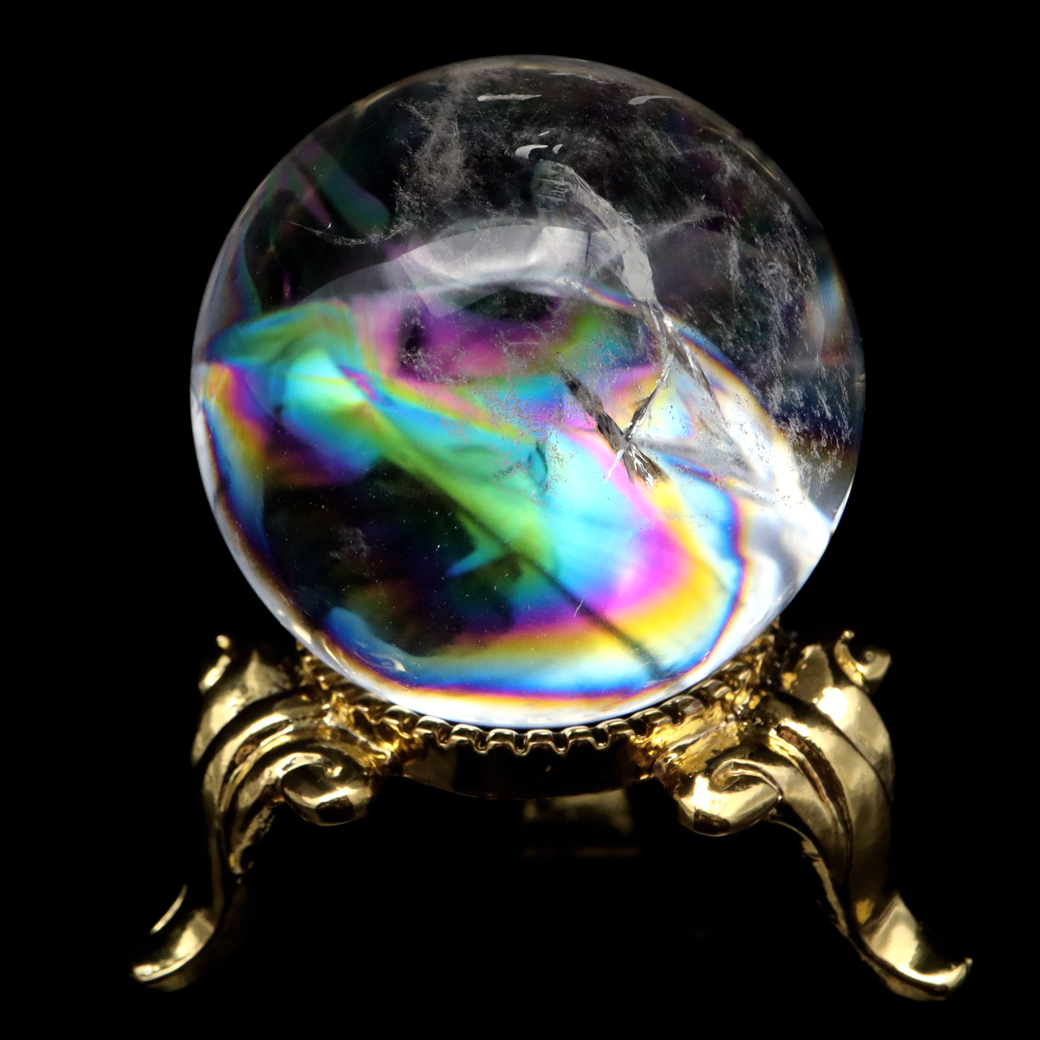 アイリスクォーツ 丸玉 水晶 虹入り AA 天然 台座付き レインボー パワーストーン 天然石 1点もの 置き物 玉 球 本物 風水