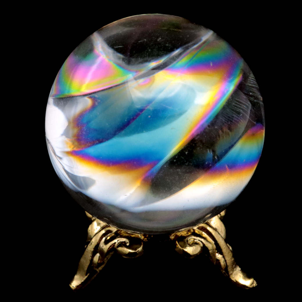 アイリスクォーツ 丸玉 水晶 虹入り AA 天然 台座付き レインボー パワーストーン 天然石