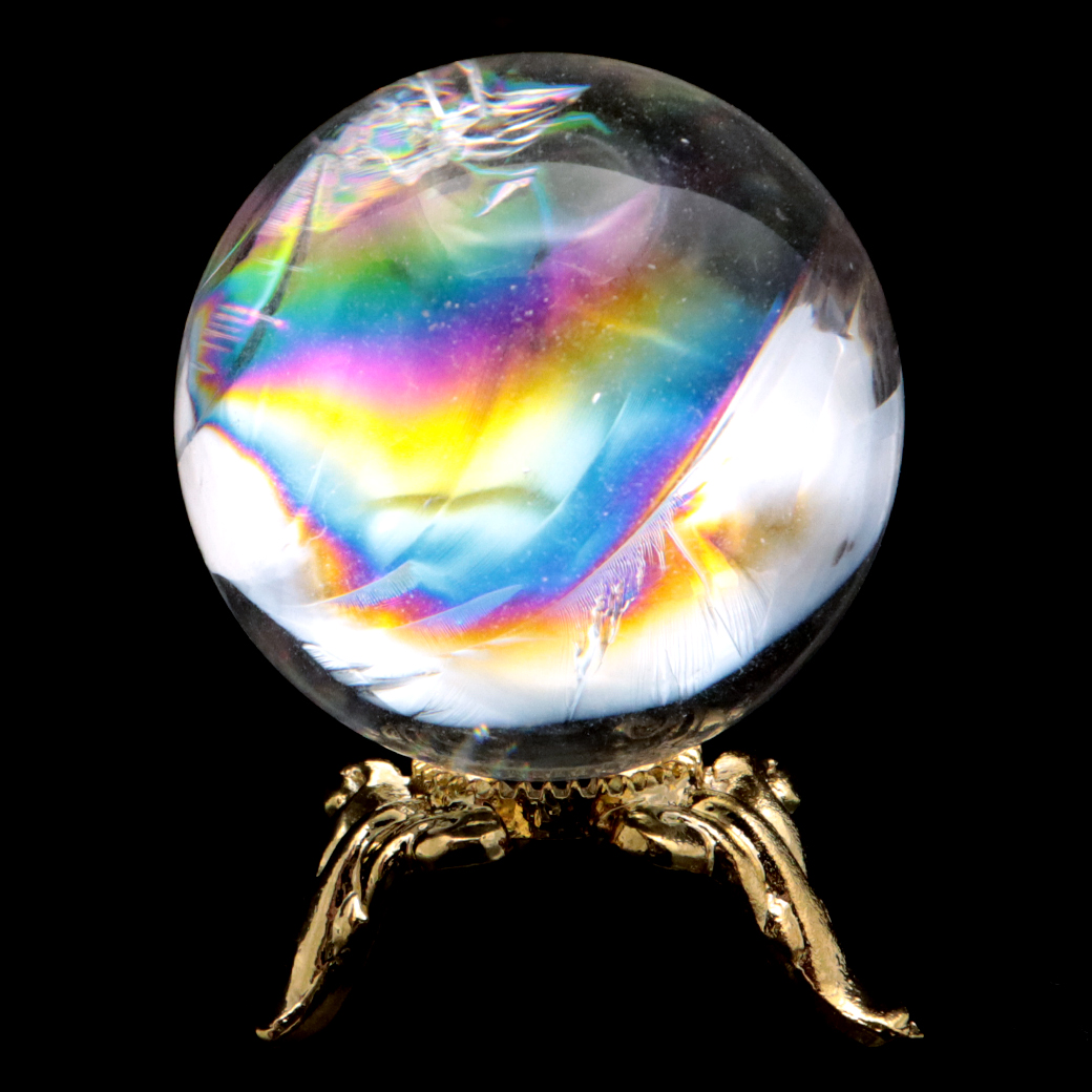 アイリスクォーツ 丸玉 水晶 虹入り AA 天然 台座付き レインボー パワーストーン 天然石