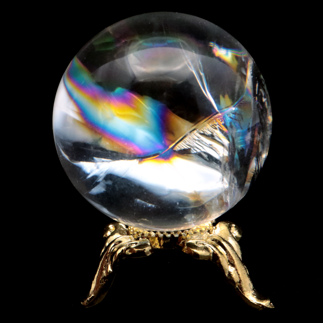 アイリスクォーツ 丸玉 水晶 虹入り AA 天然 台座付き レインボー パワーストーン 天然石