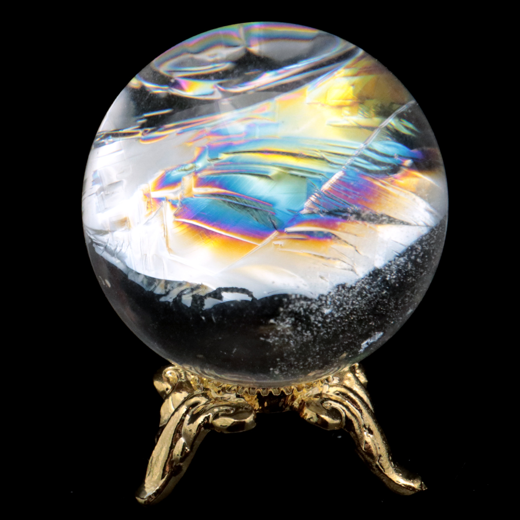 アイリスクォーツ 丸玉 水晶 虹入り AA 天然 台座付き レインボー パワーストーン 天然石