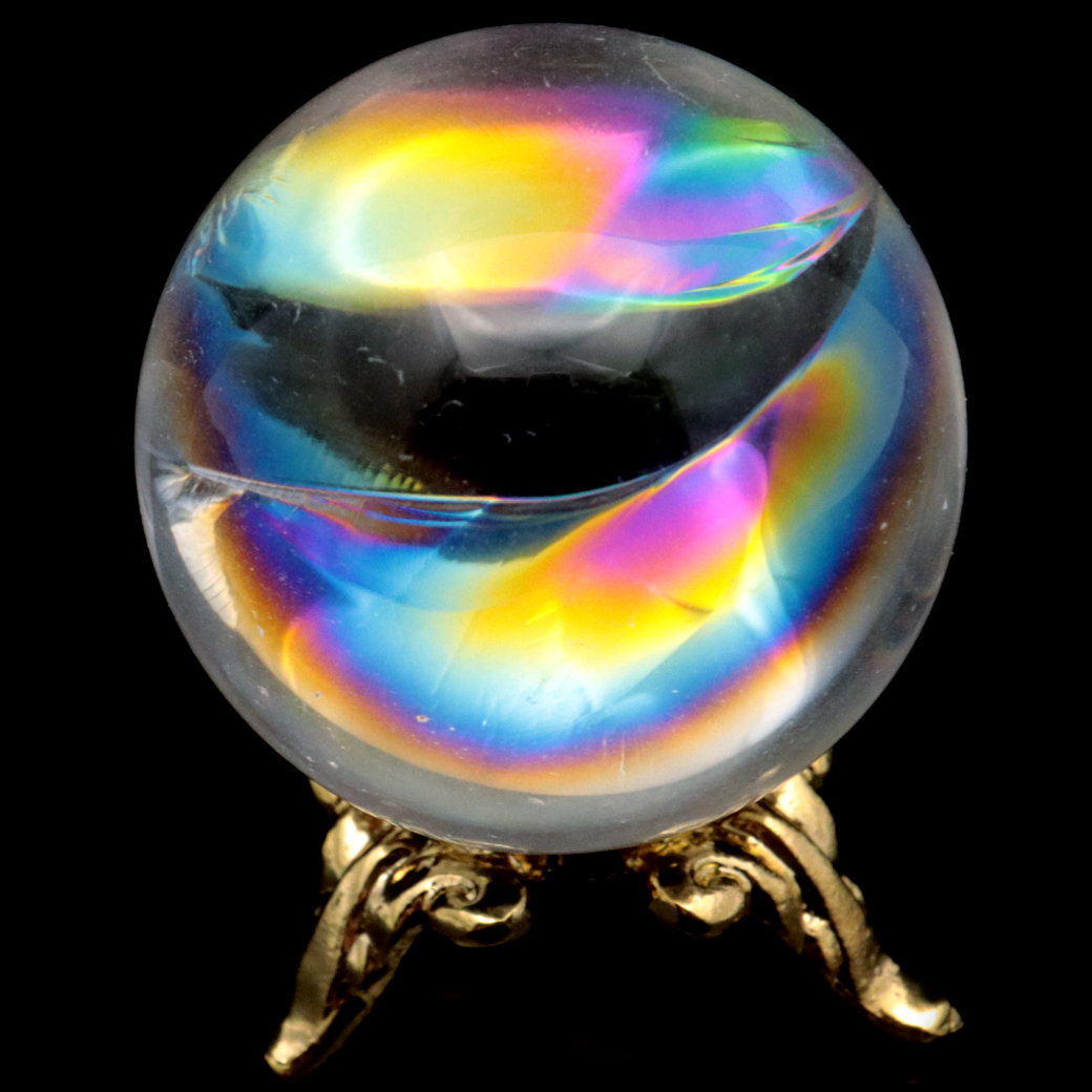 アイリスクォーツ 丸玉 水晶 虹入り AA 天然 台座付き レインボー パワーストーン 天然石