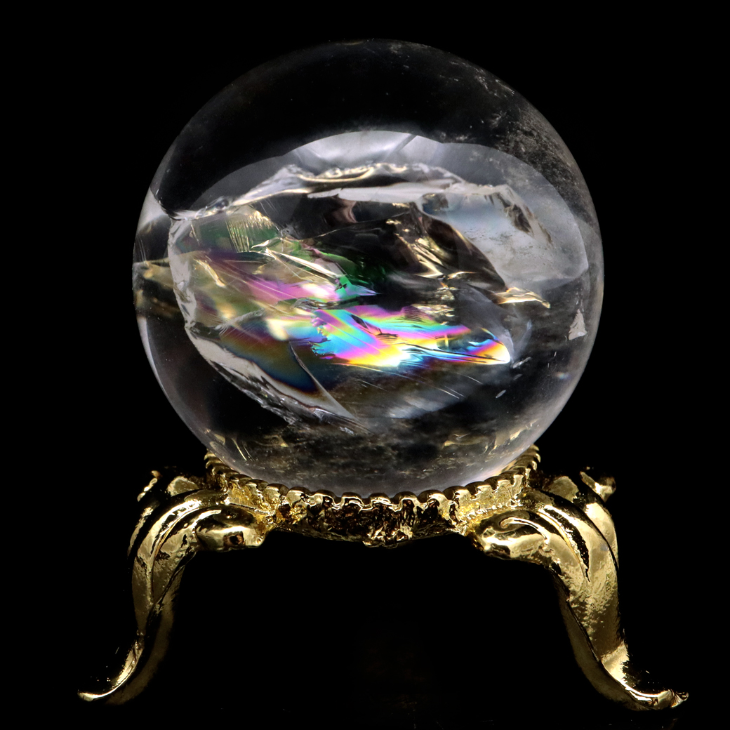 アイリスクォーツ 丸玉 水晶 虹入り AA 天然 直径約29mm 台座付き レインボー パワーストーン 天然石 1点もの 置き物 玉 球 本物 風水 グッズ 占い