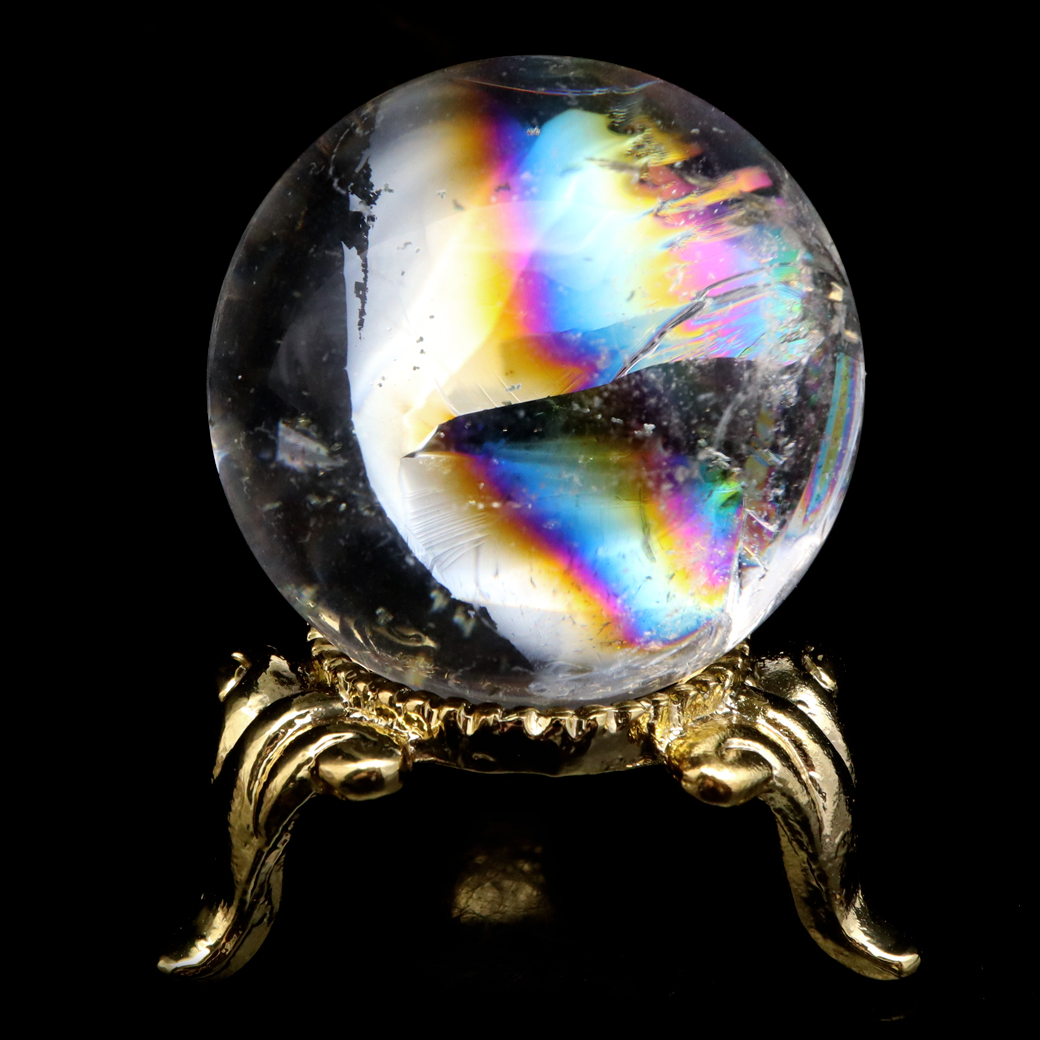 アイリスクォーツ 丸玉 水晶 虹入り AA 天然 台座付き レインボー パワーストーン 天然石 1点もの 置き物 玉 球 本物 風水 グッズ 占い