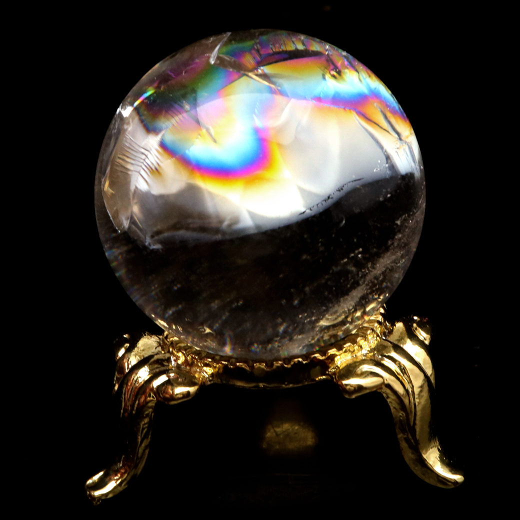 アイリスクォーツ 丸玉 水晶 虹入り AA 天然 台座付き レインボー パワーストーン 天然石 1点もの 置き物 玉 球 本物 風水 グッズ 占い