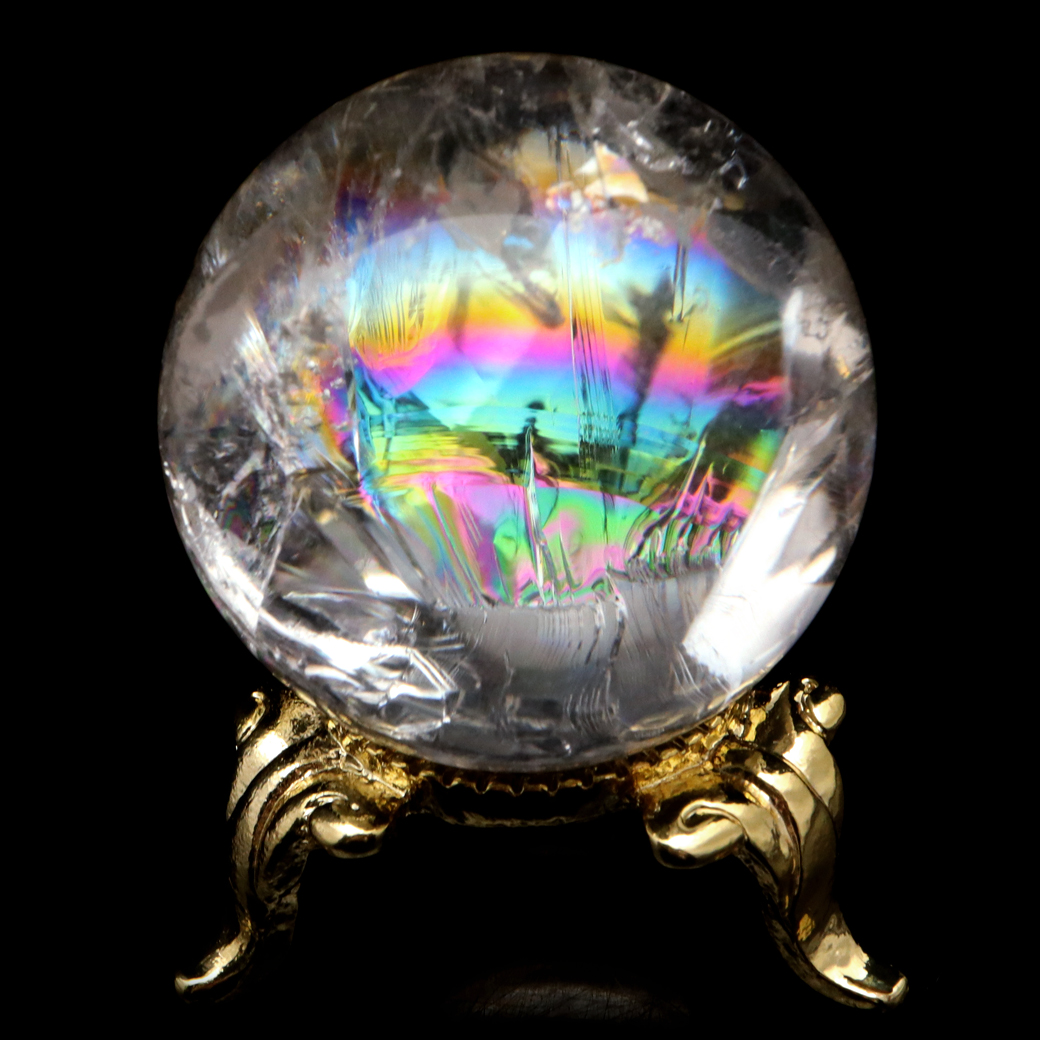 アイリスクォーツ 丸玉 水晶 虹入り AA 天然 台座付き レインボー パワーストーン 天然石 1点もの 置き物 玉 球 本物 風水 グッズ 占い