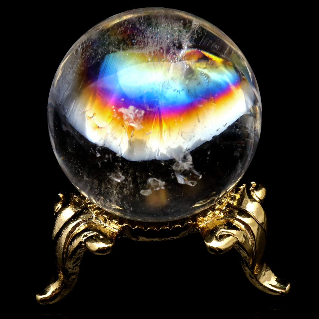 アイリスクォーツ 丸玉 水晶 虹入り AA 天然 台座付き レインボー パワーストーン 天然石 1点もの 置き物 玉 球 本物 風水 グッズ 占い