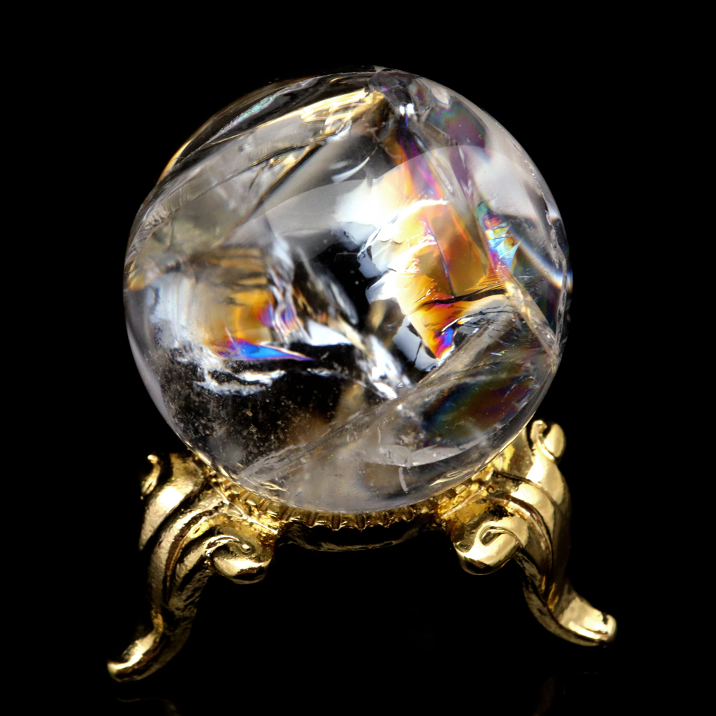 アイリスクォーツ 丸玉 水晶 虹入り AA 天然 台座付き レインボー パワーストーン 天然石 1点もの 置き物 玉 球 本物 風水 グッズ 占い