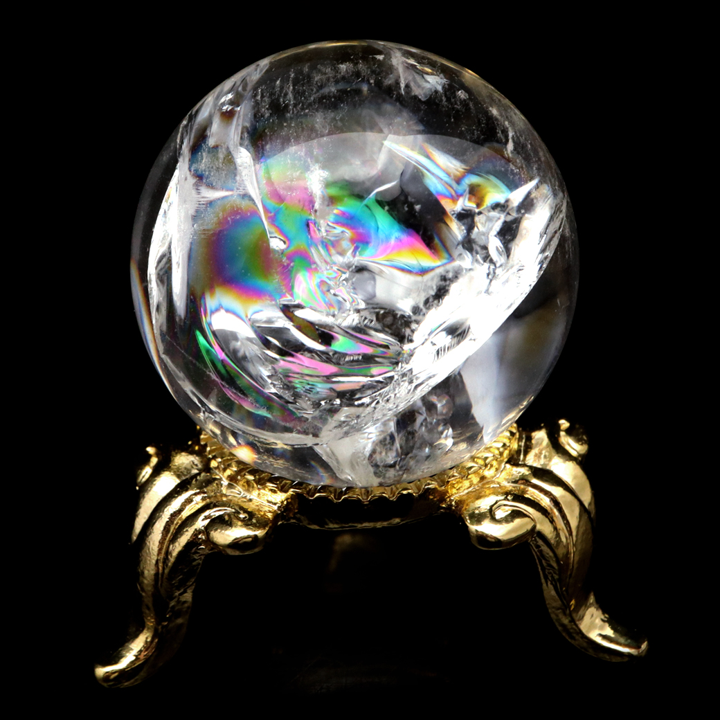 アイリスクォーツ 丸玉 水晶 虹入り AA 天然 台座付き レインボー パワーストーン 天然石 1点もの 置き物 玉 球 本物 風水 グッズ 占い