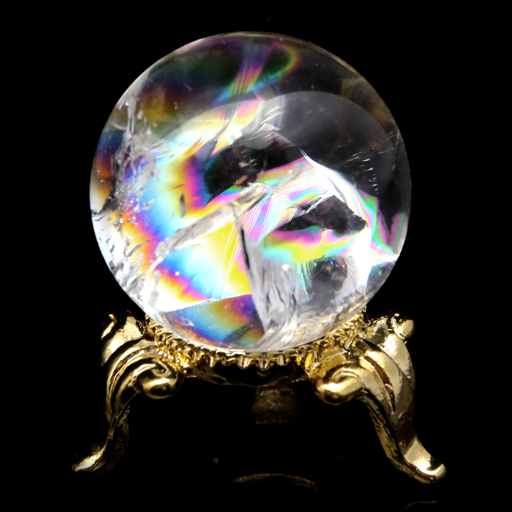 アイリスクォーツ 丸玉 水晶 虹入り AA 天然 台座付き レインボー パワーストーン 天然石 1点もの 置き物 玉 球 本物 風水 グッズ 占い