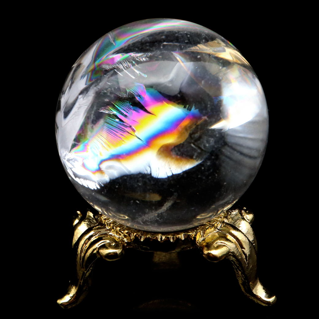 アイリスクォーツ 丸玉 水晶 虹入り AA 天然 台座付き レインボー パワーストーン 天然石 1点もの