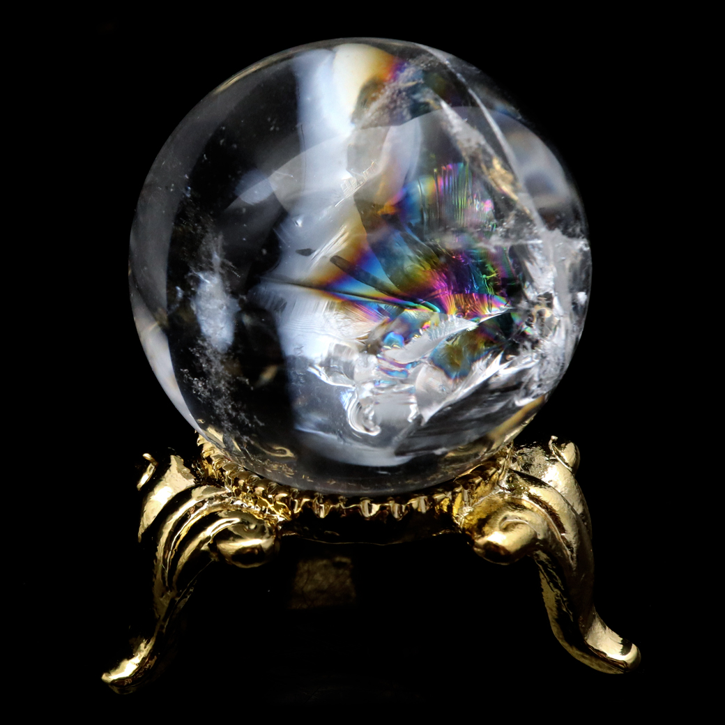 アイリスクォーツ 丸玉 水晶 虹入り AA 天然 台座付き レインボー パワーストーン 天然石 1点もの