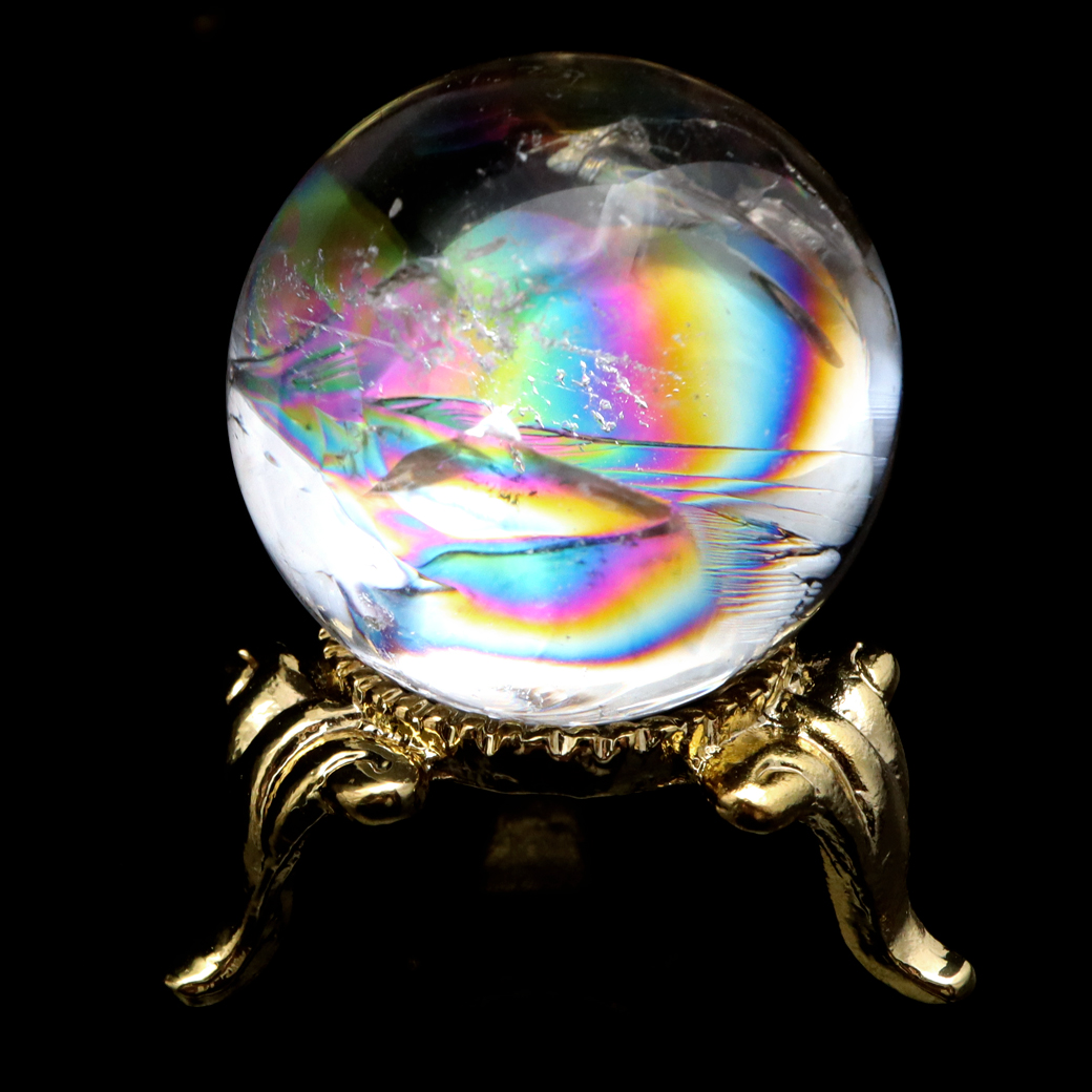 アイリスクォーツ 丸玉 水晶 虹入り AA 天然 台座付き レインボー パワーストーン 天然石 1点もの