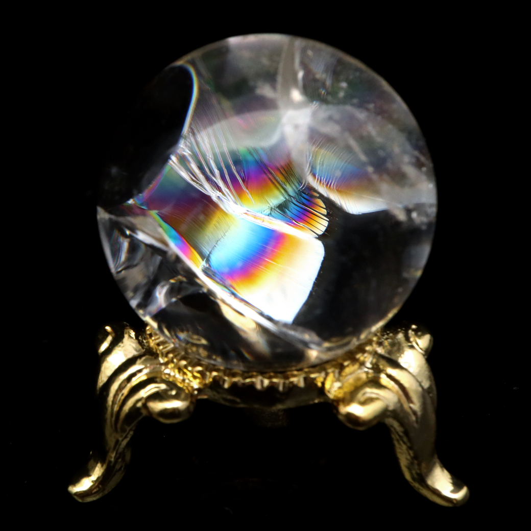 アイリスクォーツ 丸玉 水晶 虹入り AA 天然 台座付き レインボー パワーストーン 天然石 1点もの