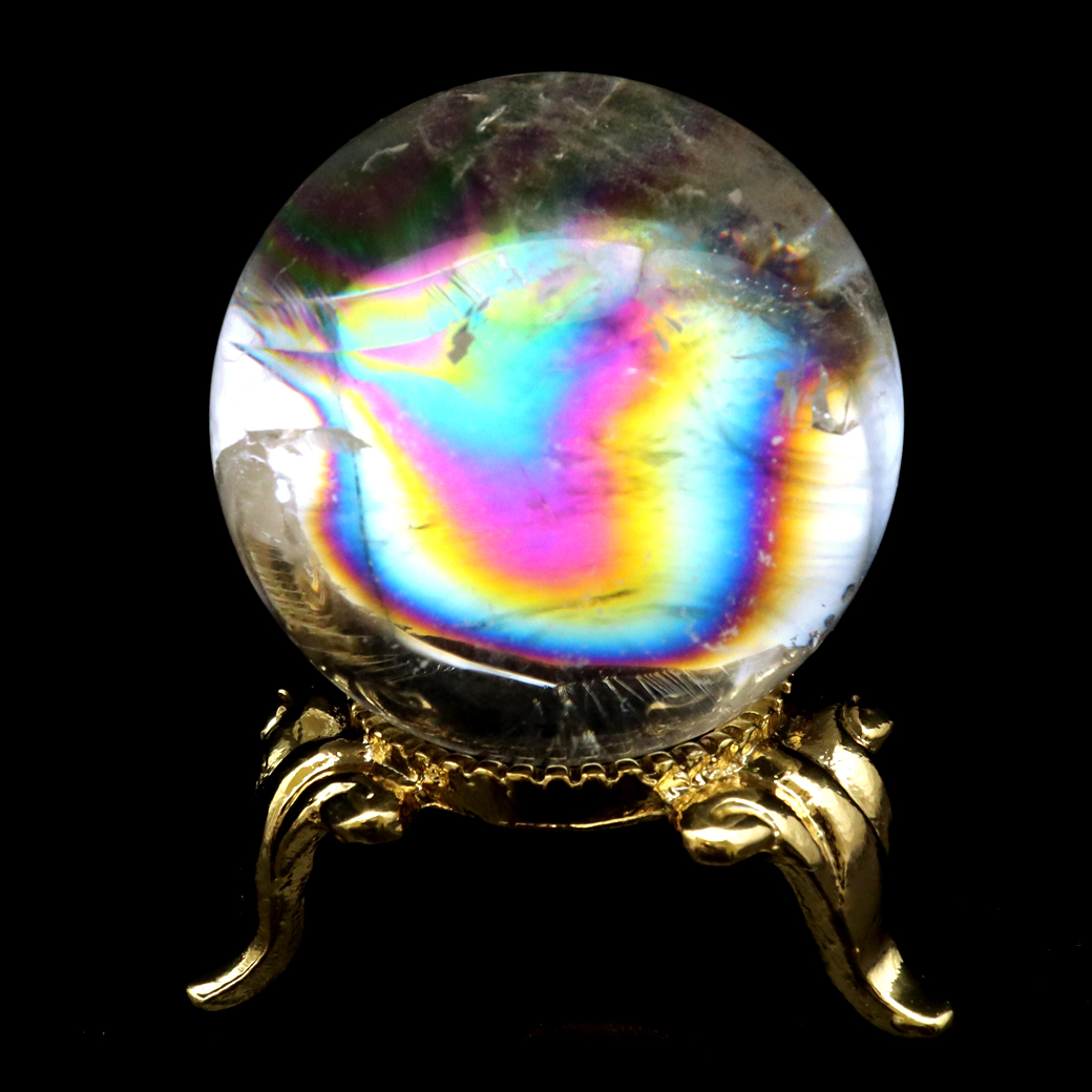 アイリスクォーツ 丸玉 水晶 虹入り AA 天然 台座付き レインボー パワーストーン 天然石 1点もの 置き物 玉 球 本物 風水 グッズ 占い