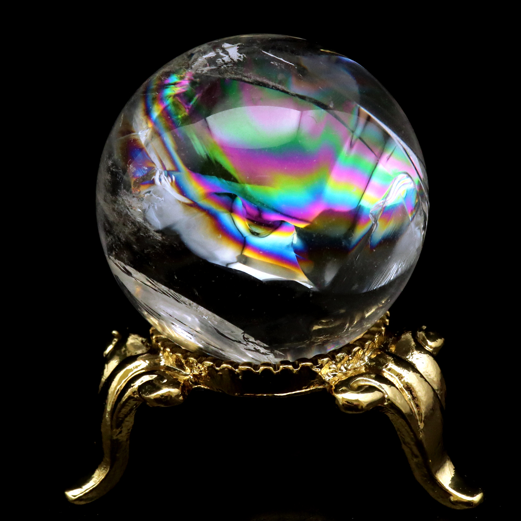 アイリスクォーツ 丸玉 水晶 虹入り AA 天然 台座付き レインボー パワーストーン 天然石 1点もの 置き物 玉 球 本物 風水 グッズ 占い