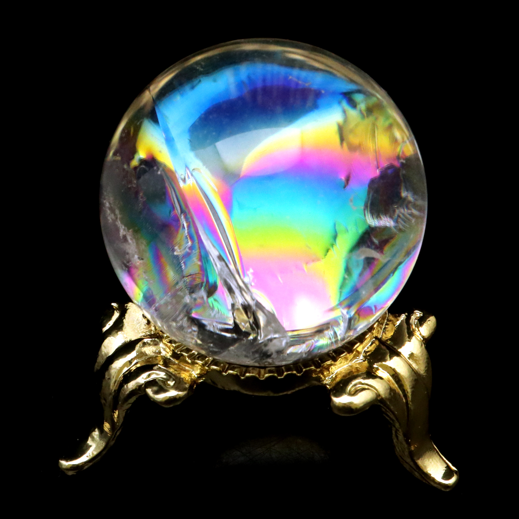 アイリスクォーツ 丸玉 水晶 虹入り AA 天然 台座付き レインボー パワーストーン 天然石 1点もの 置き物 玉 球 本物 風水 グッズ 占い