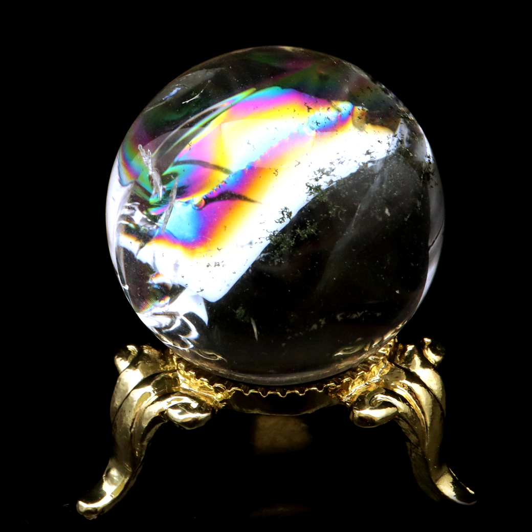 アイリスクォーツ 丸玉 水晶 虹入り AA 天然 台座付き レインボー パワーストーン 天然石 1点もの 置き物 玉 球 本物 風水 グッズ 占い