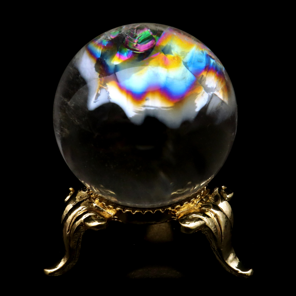 アイリスクォーツ 丸玉 水晶 虹入り AA 天然 台座付き レインボー パワーストーン 天然石 1点もの 置き物 玉 球 本物 風水 グッズ 占い