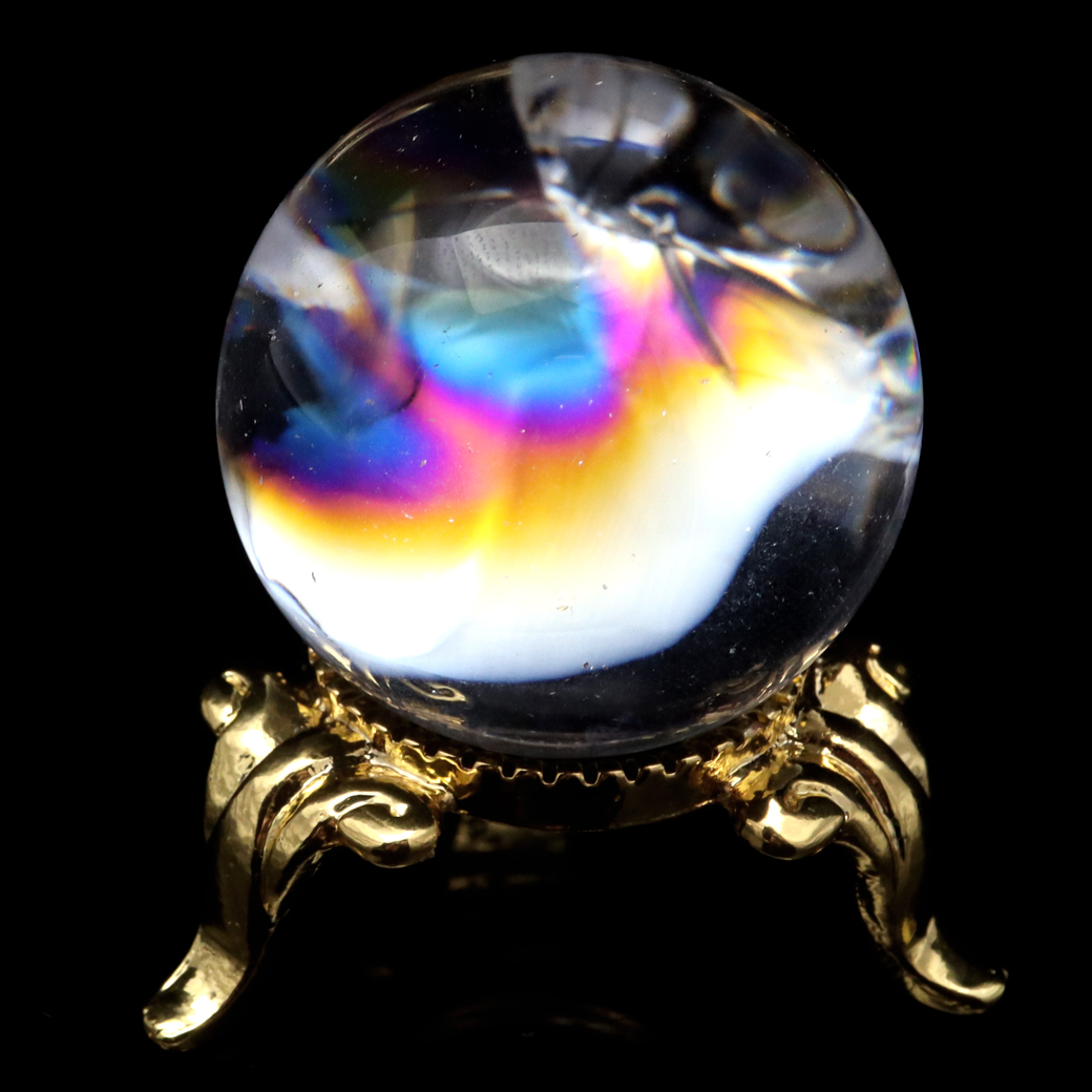 アイリスクォーツ 丸玉 水晶 虹入り AA 天然 台座付き レインボー パワーストーン 天然石 1点もの 置き物 玉 球 本物 風水