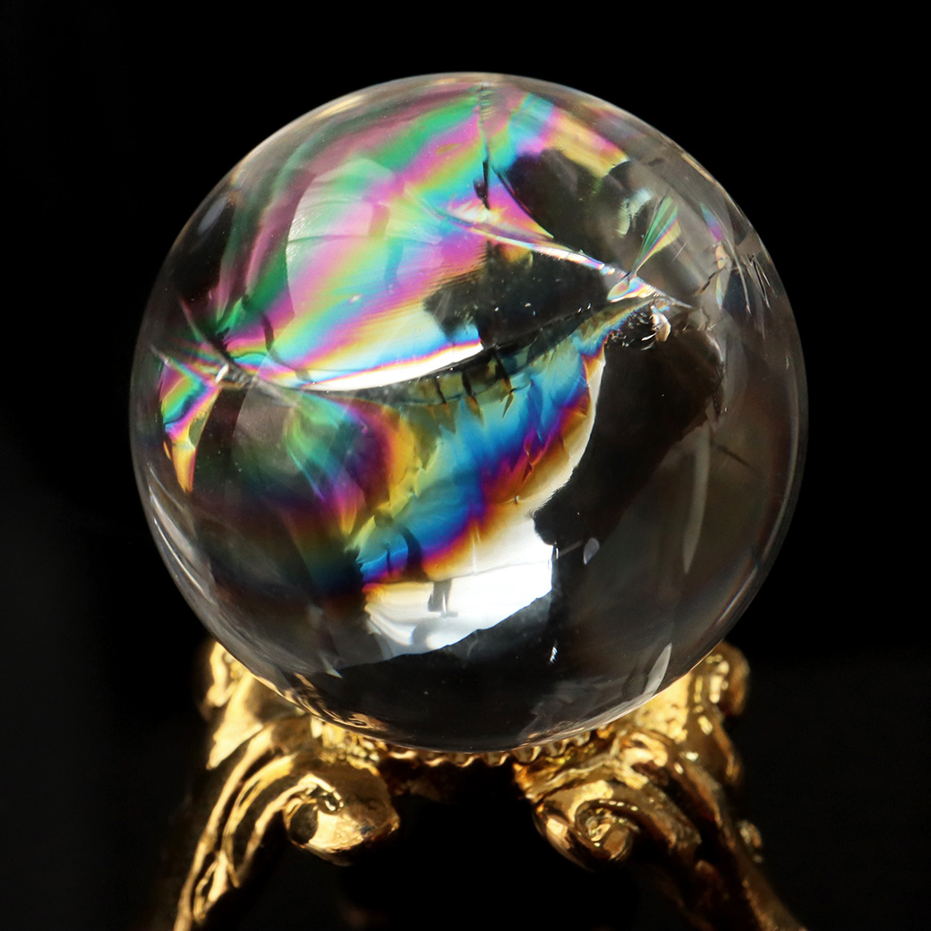 アイリスクォーツ 虹入り 天然 水晶 丸玉 台座付き レインボー パワーストーン 天然石