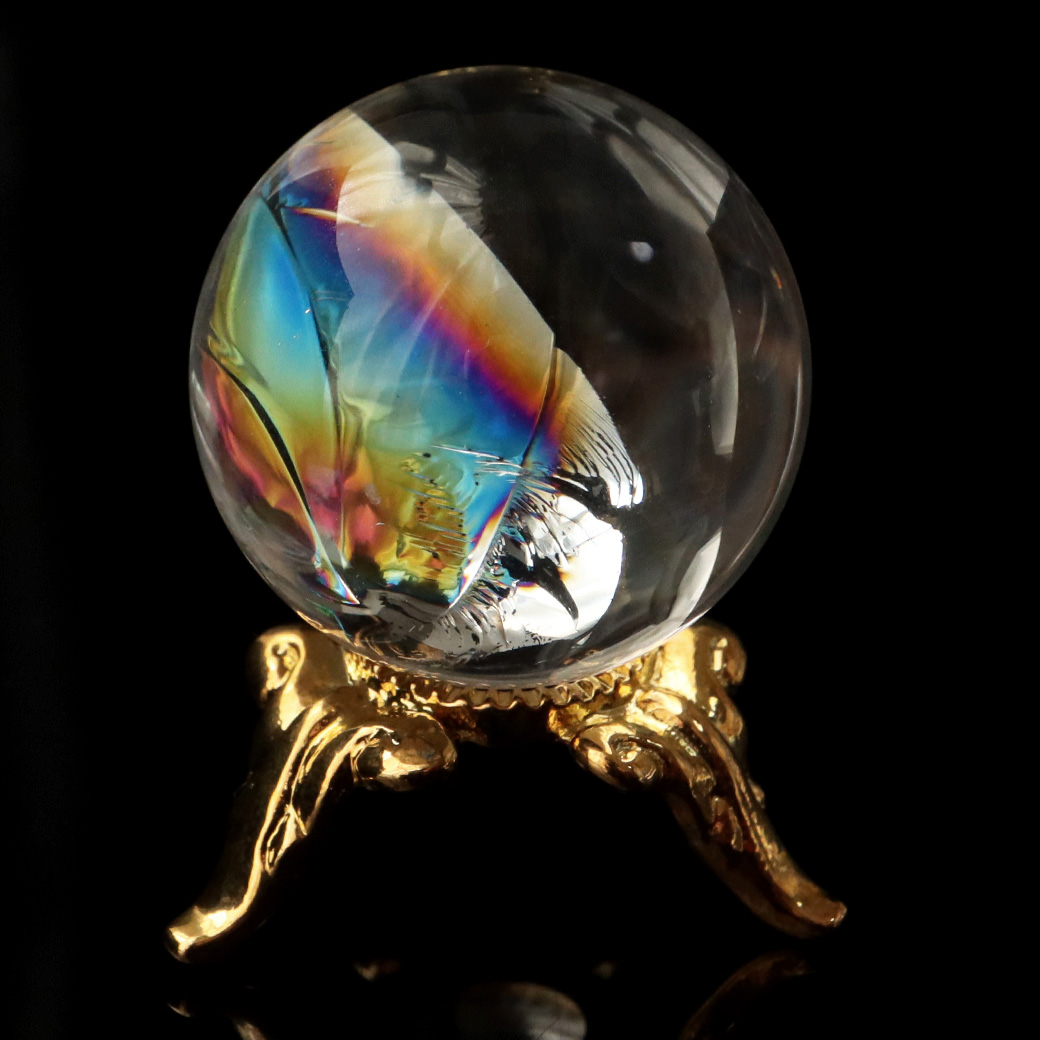 アイリスクォーツ 虹入り 天然 水晶 丸玉 台座付き レインボー パワーストーン 天然石