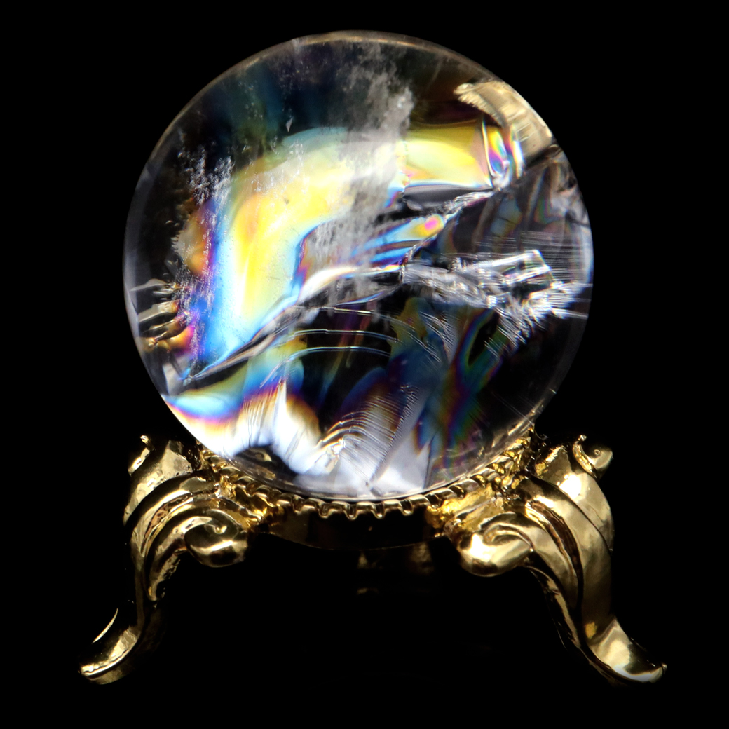 アイリスクォーツ 丸玉 水晶 虹入り AA 天然 台座付き レインボー パワーストーン 天然石 1点もの 置き物 玉 球 本物 風水