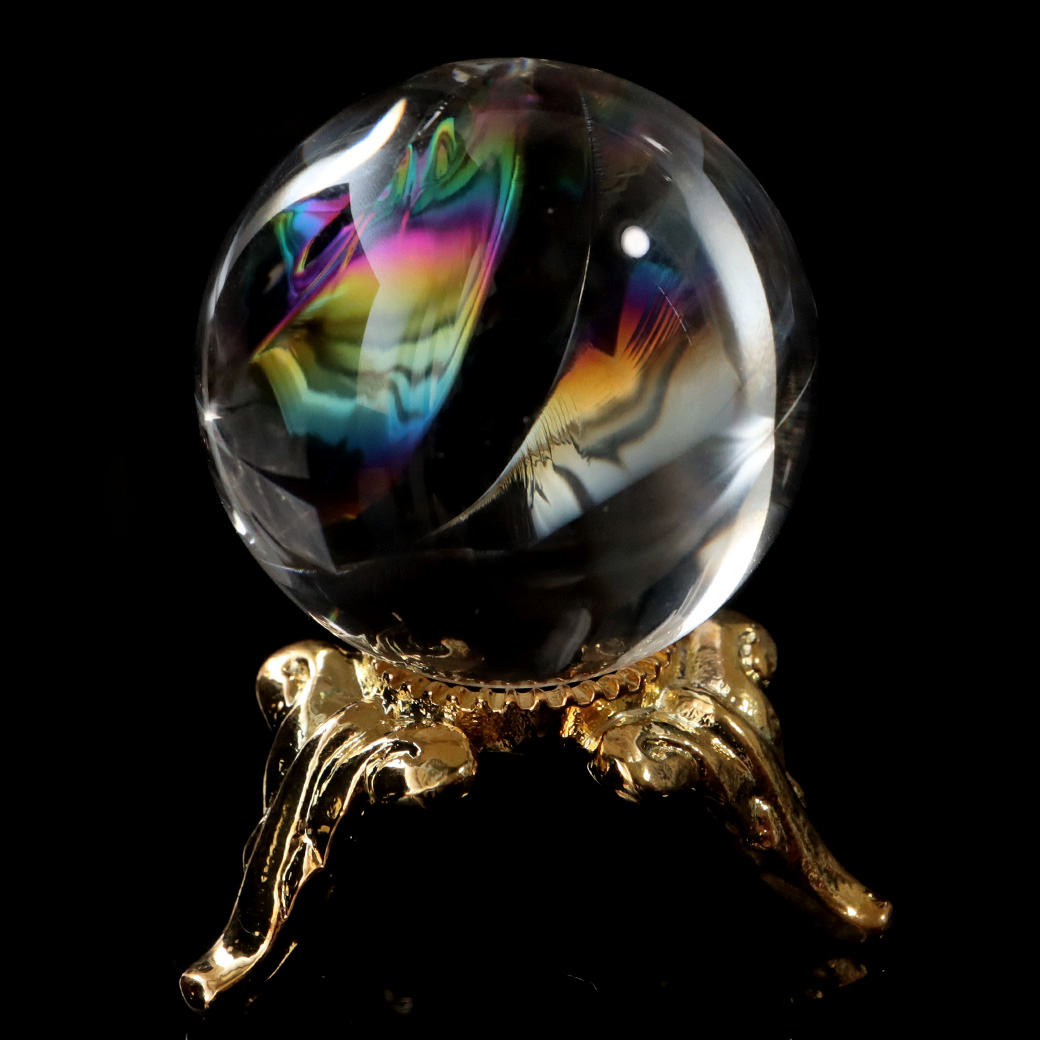 アイリスクォーツ 虹入り 天然 水晶 丸玉 台座付き レインボー パワーストーン 天然石