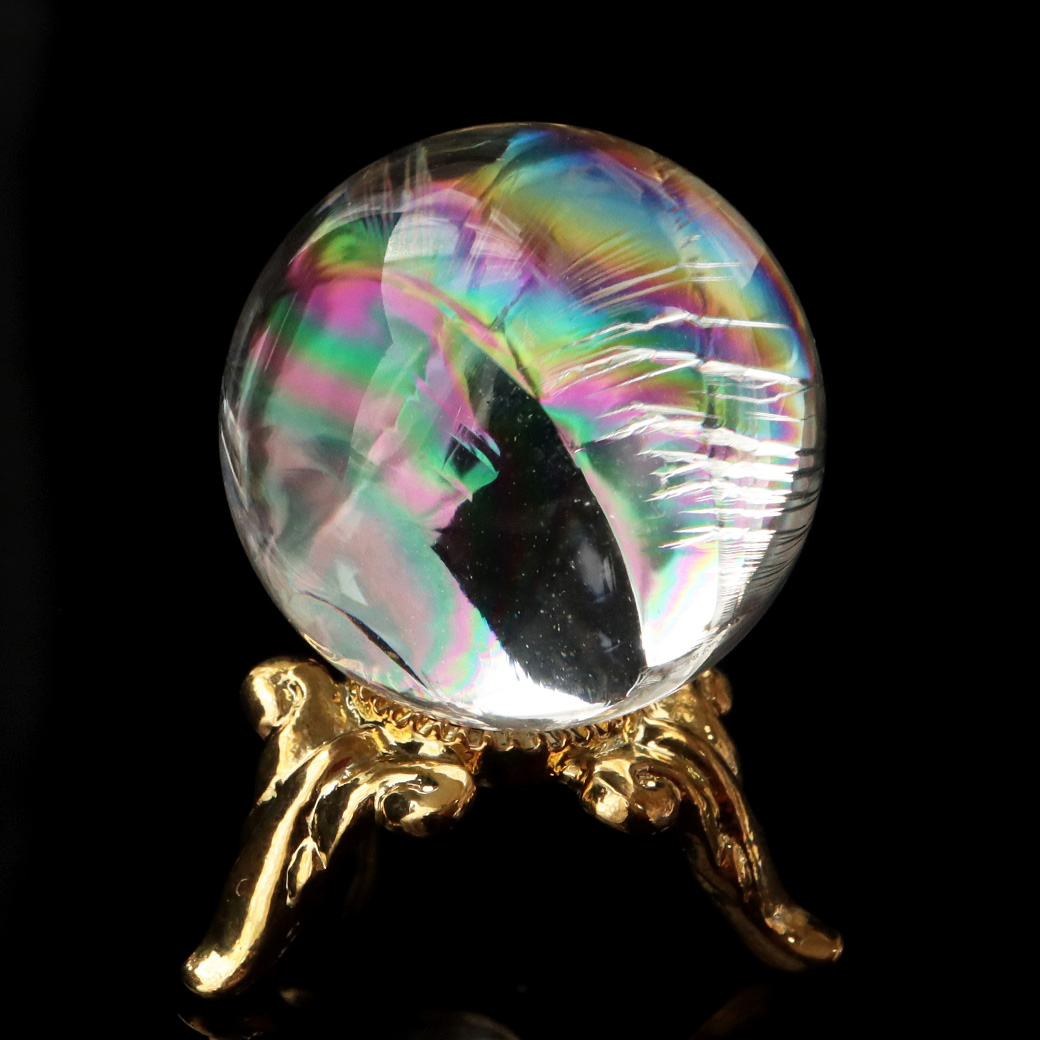 アイリスクォーツ 虹入り 天然 水晶 丸玉 台座付き レインボー パワーストーン 天然石