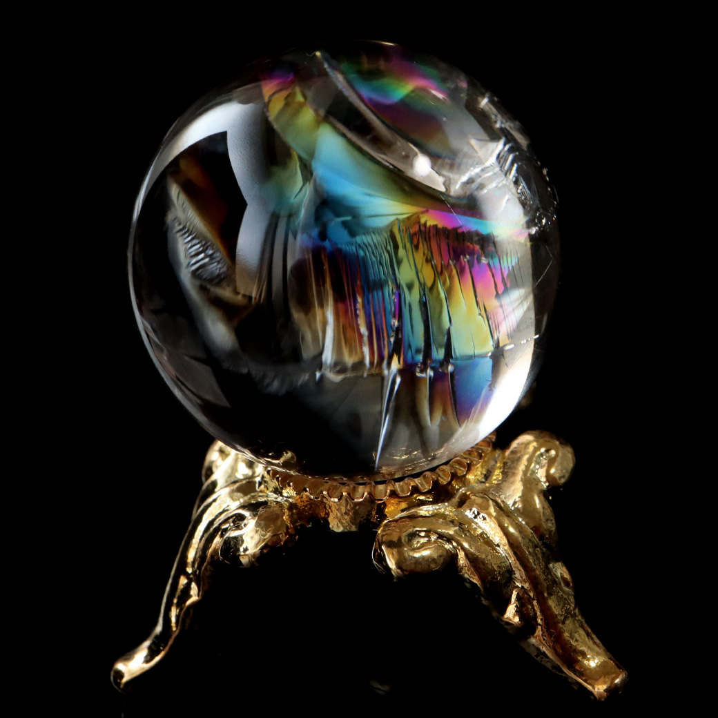 アイリスクォーツ 虹入り 天然 水晶 丸玉 台座付き レインボー パワーストーン 天然石