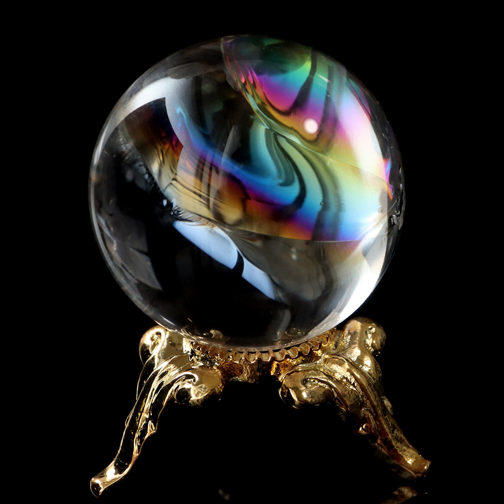 アイリスクォーツ 虹入り 天然 水晶 丸玉 台座付き レインボー パワーストーン 天然石