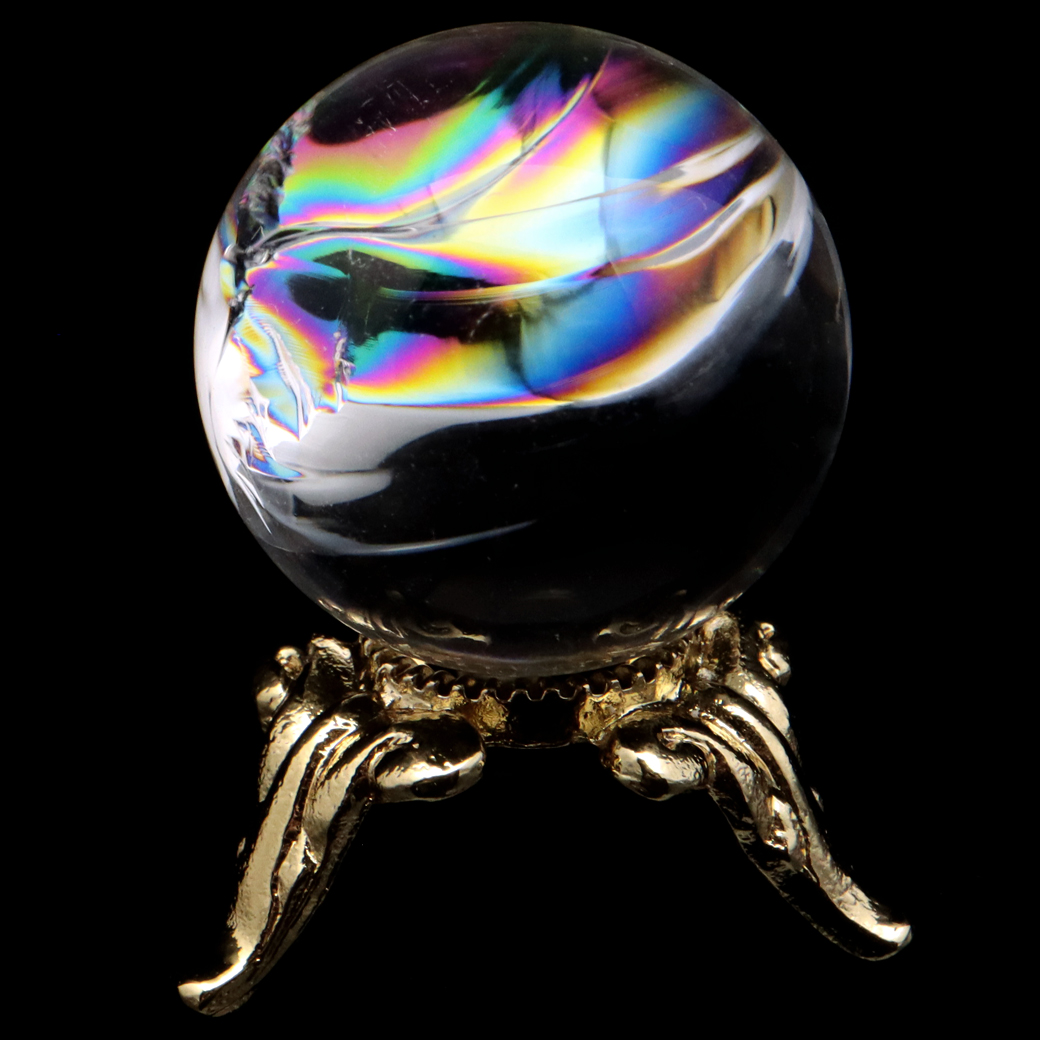 アイリスクォーツ 丸玉 水晶 虹入り 天然 台座付き レインボー パワーストーン 天然石