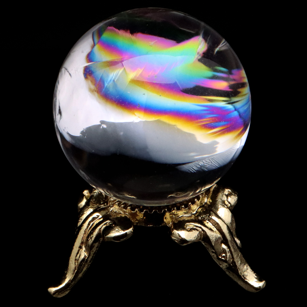 アイリスクォーツ 丸玉 水晶 虹入り 天然 台座付き レインボー パワーストーン 天然石