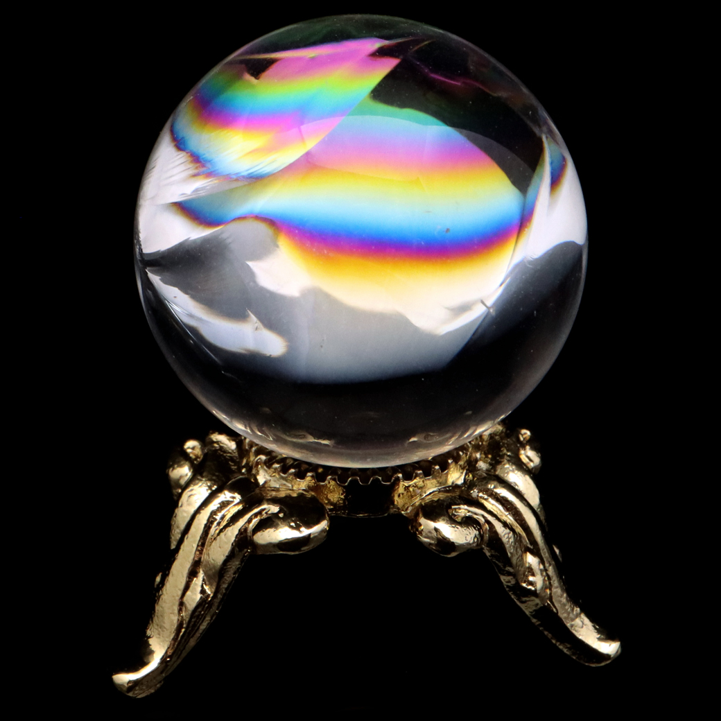 アイリスクォーツ 丸玉 水晶 虹入り 天然 台座付き レインボー パワーストーン 天然石