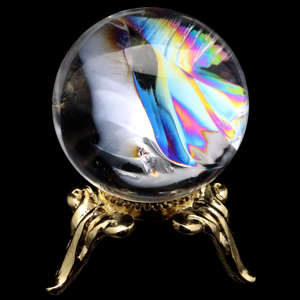 アイリスクォーツ 丸玉 水晶 虹入り 天然 台座付き レインボー パワーストーン 天然石