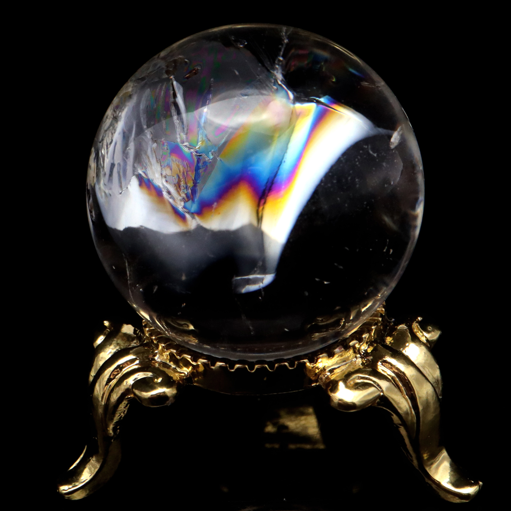 アイリスクォーツ 丸玉 水晶 虹入り AA 天然 台座付き レインボー パワーストーン 天然石 1点もの 置き物 玉 球 本物 風水