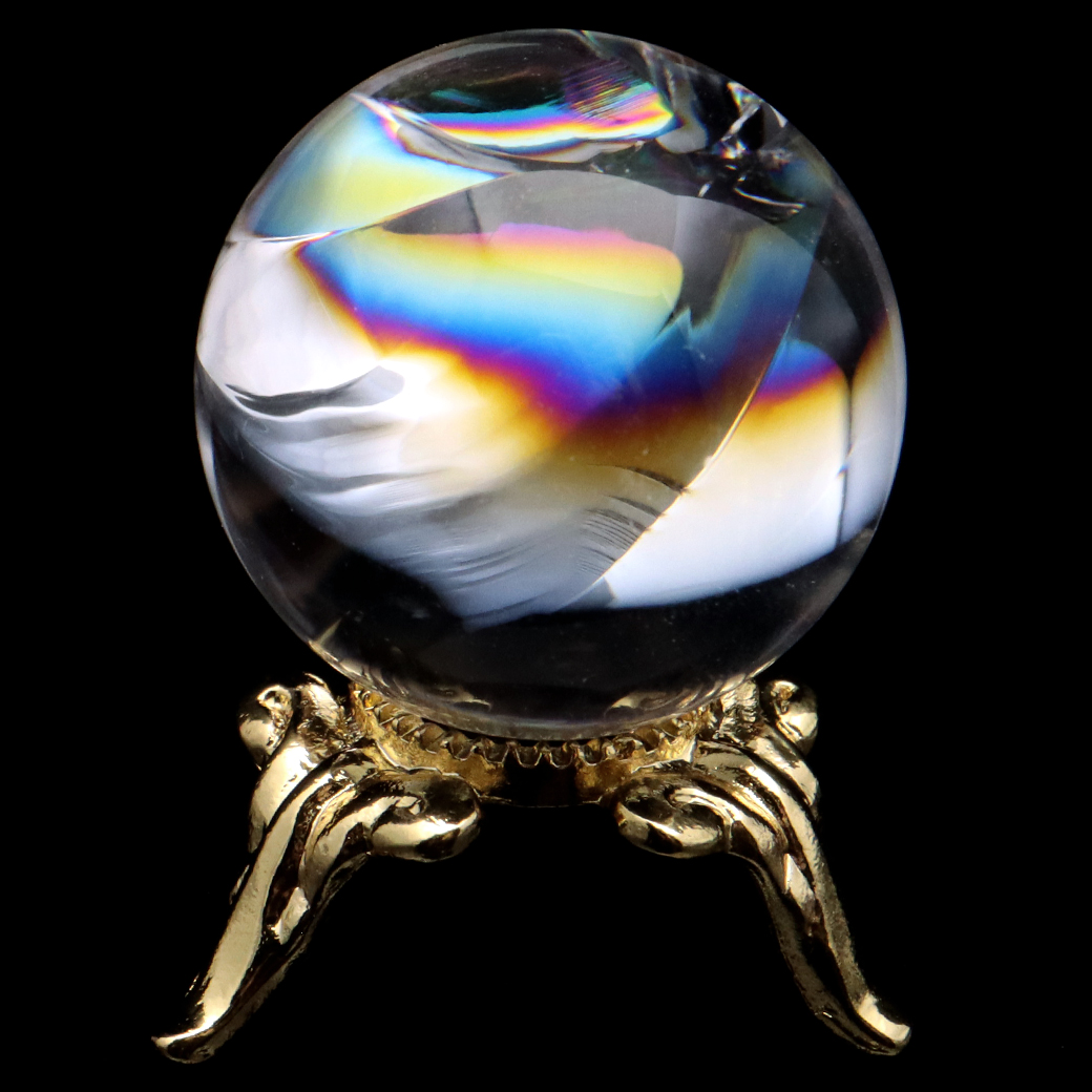 アイリスクォーツ 丸玉 水晶 虹入り 天然 台座付き レインボー パワーストーン 天然石