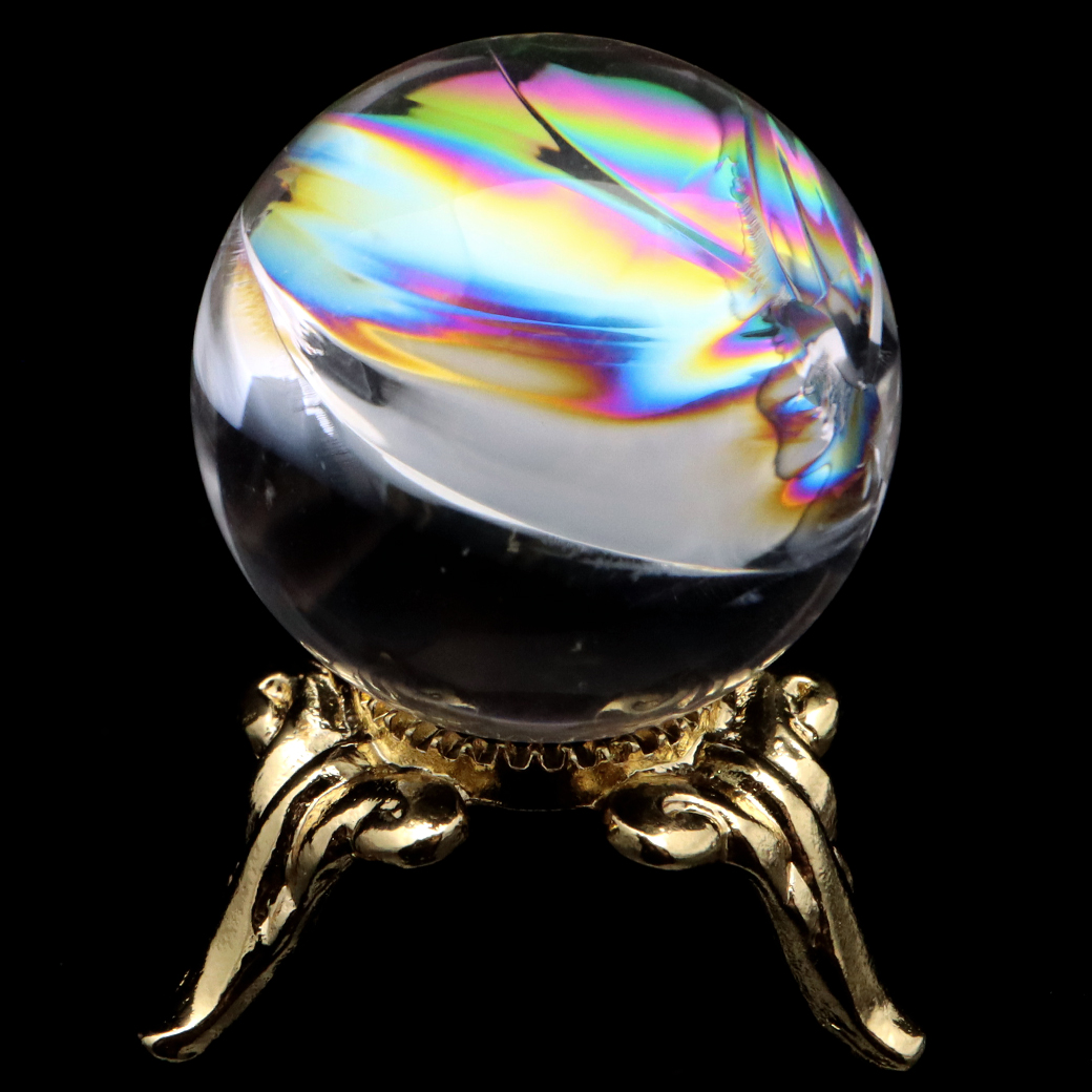 アイリスクォーツ 丸玉 水晶 虹入り 天然 台座付き レインボー パワーストーン 天然石